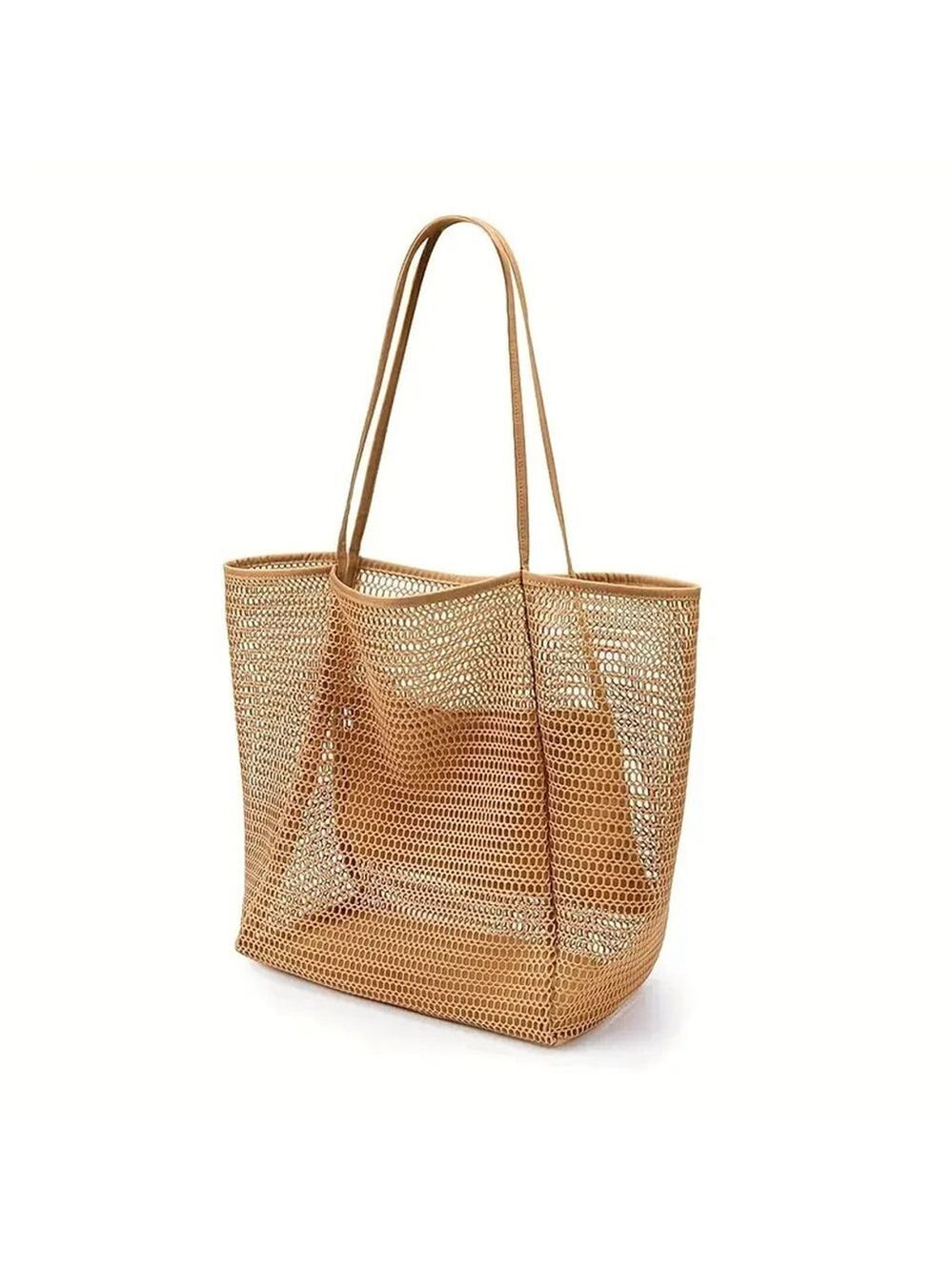 Osadía Large Mesh Plastic Beach Tote Bag Tan Transparent Summer Bag